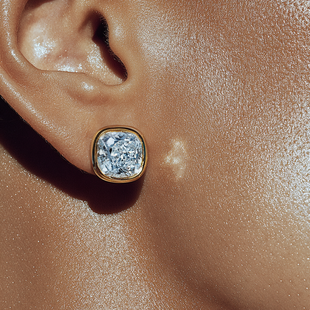Bezel Set Cushion Cut Diamond Stud Earrings