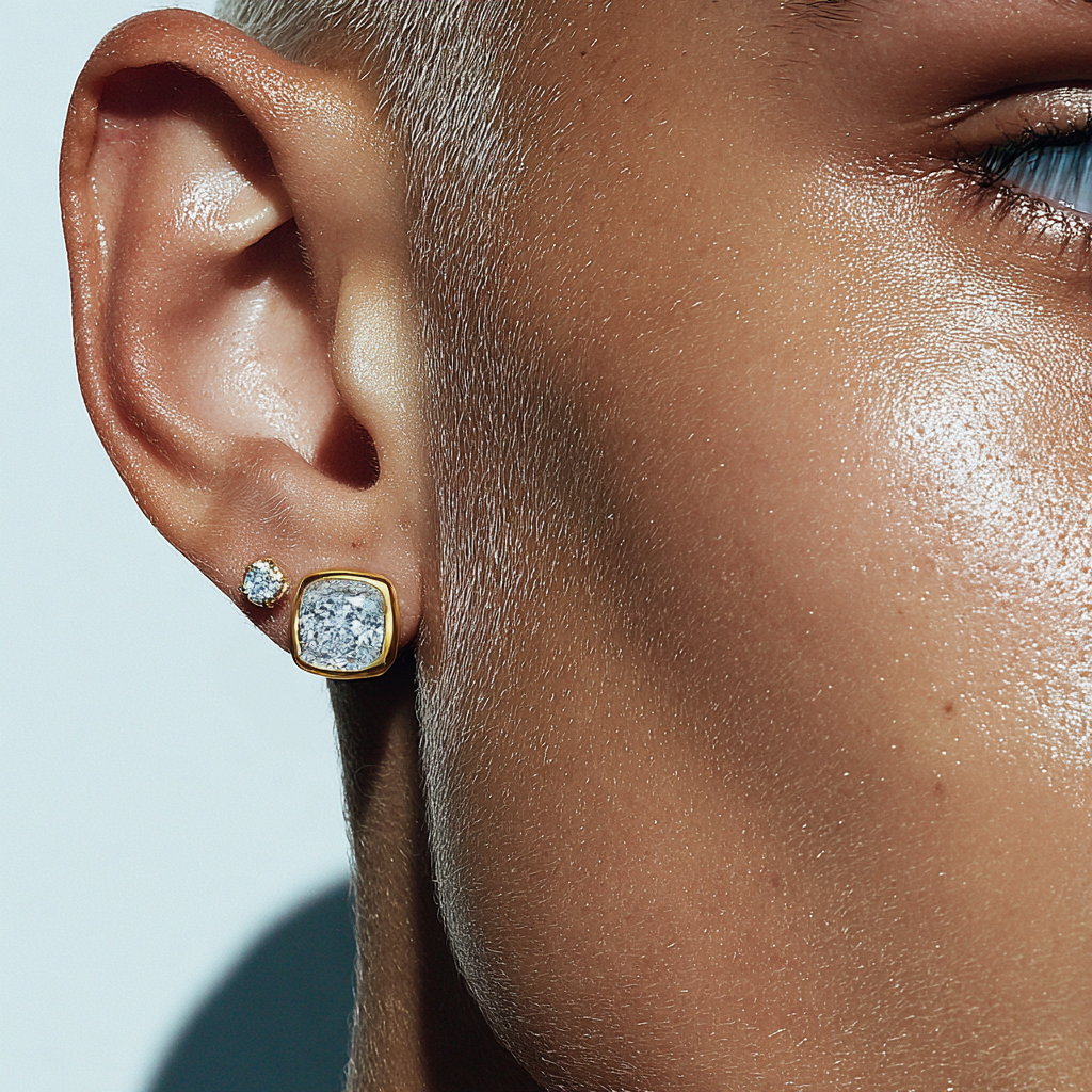 Bezel Set Cushion Cut Diamond Stud Earrings