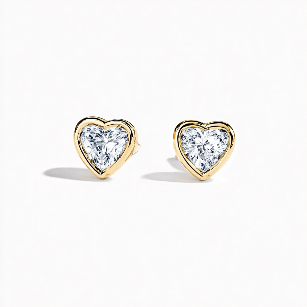 Dainty Bezel Set Heart Shaped Diamond Stud Earrings