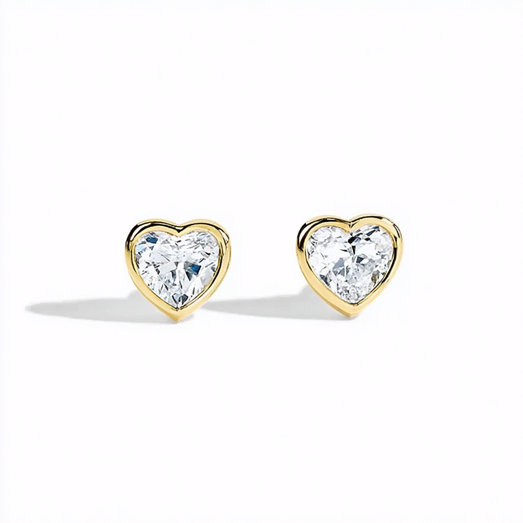 Dainty Bezel Set Heart Shaped Diamond Stud Earrings