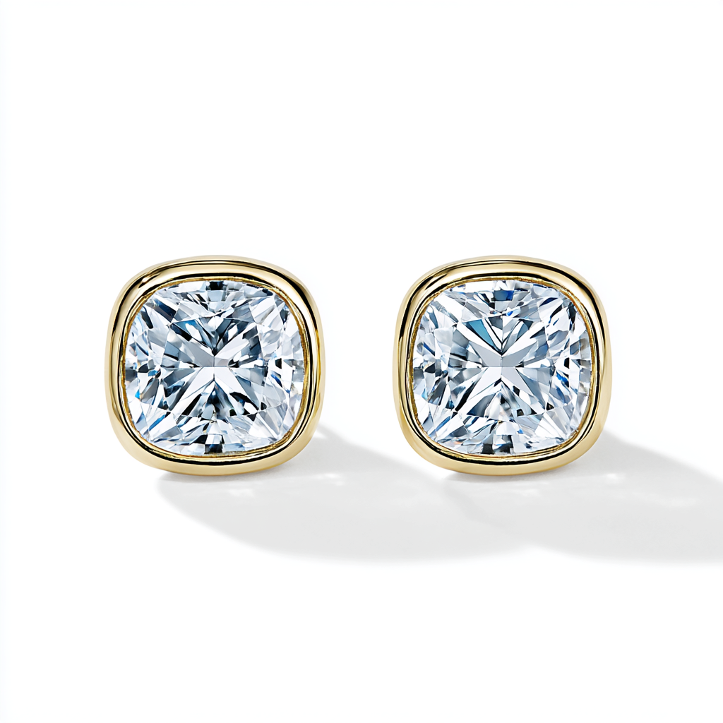 Dainty Bezel Set Cushion Cut Diamond Stud Earrings