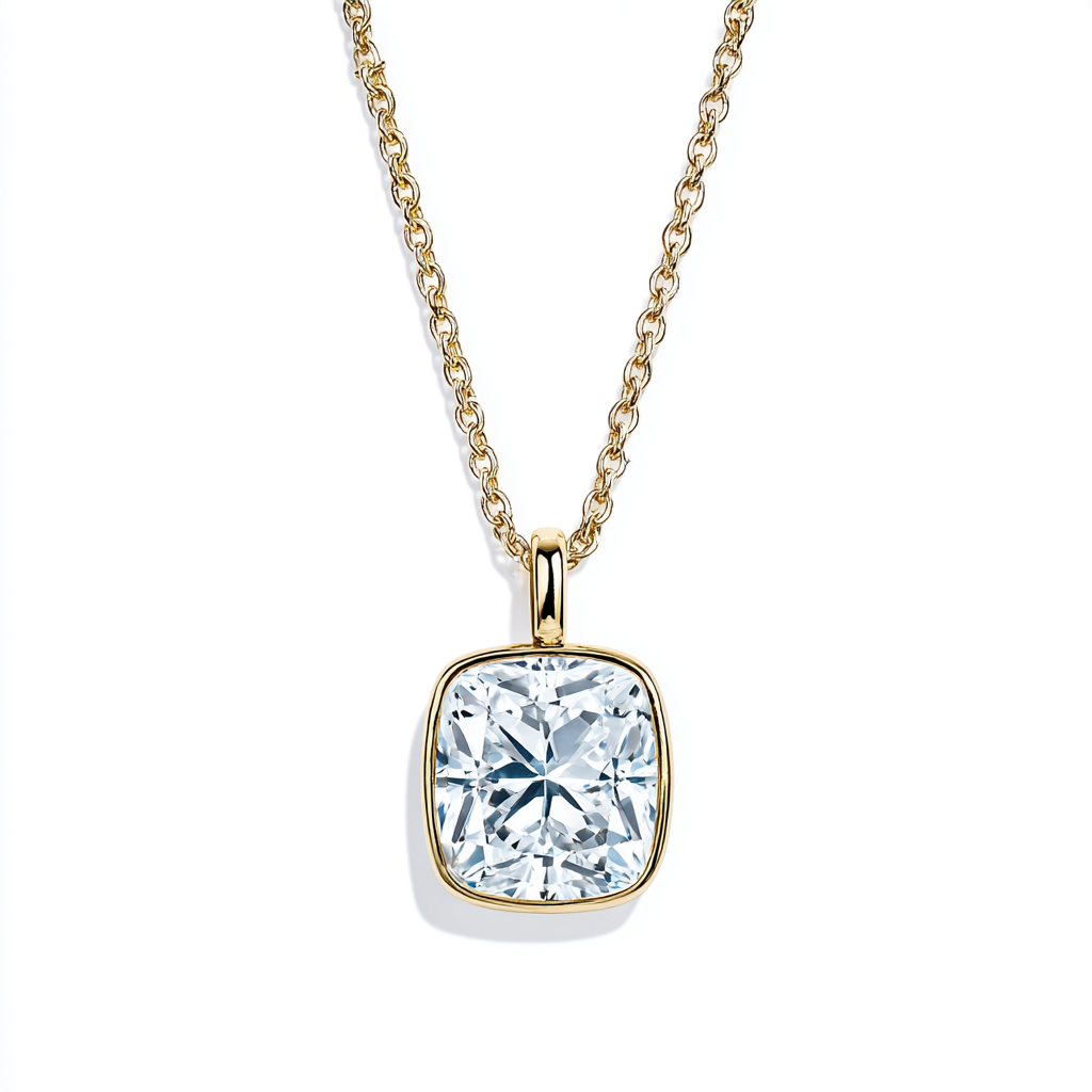 Bezel Set Cushion Cut Diamond Necklace