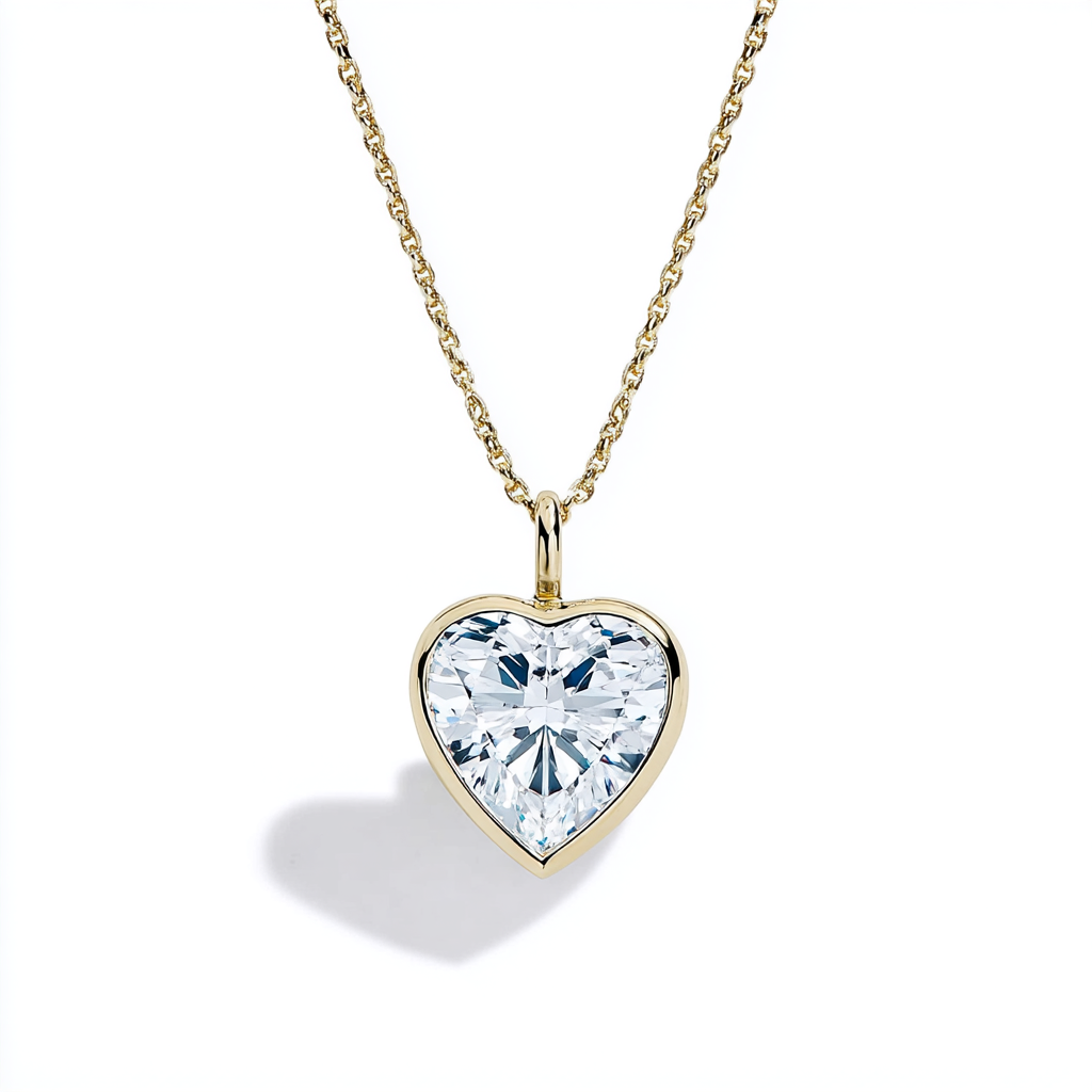 Bezel Set Heart Shaped Diamond Necklace