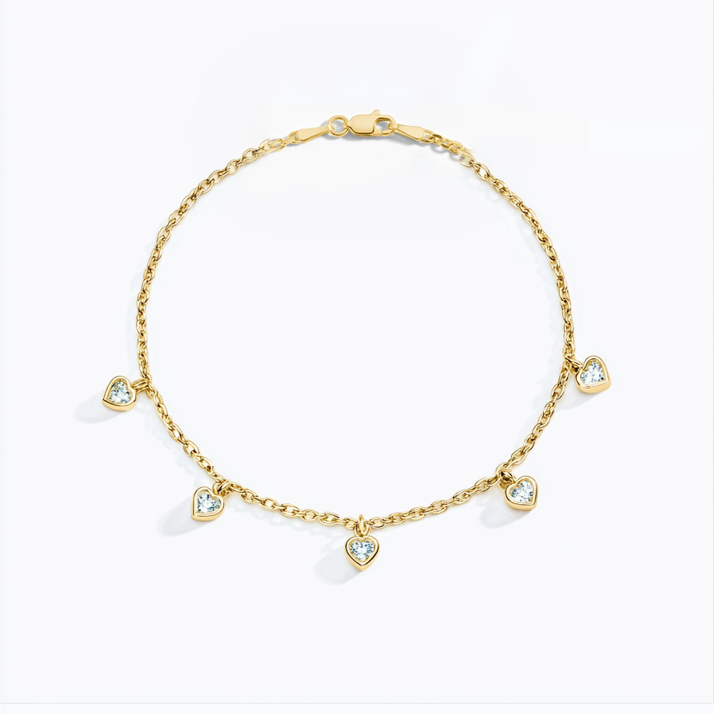 Large Bezel Set Heart Shaped Diamond Charm Bracelet