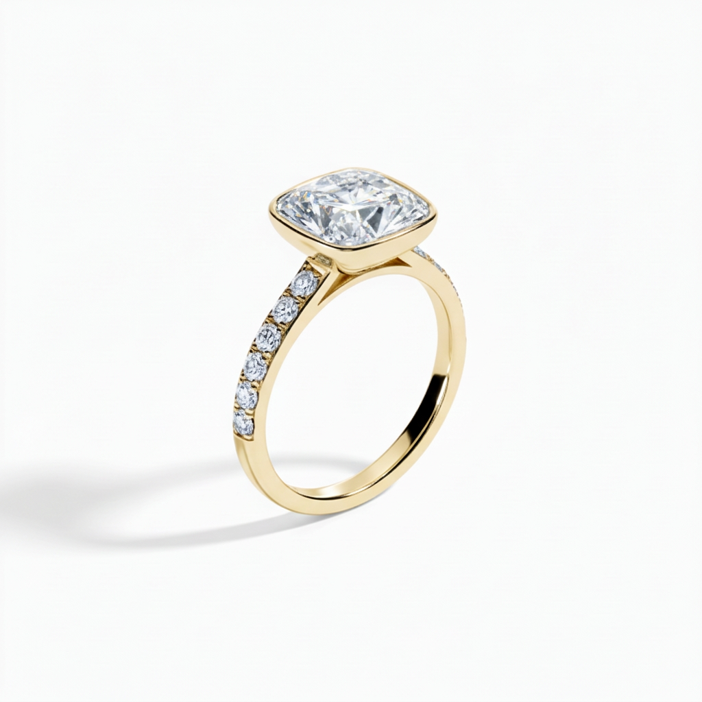Cushion Bezel Pavé Band Ring