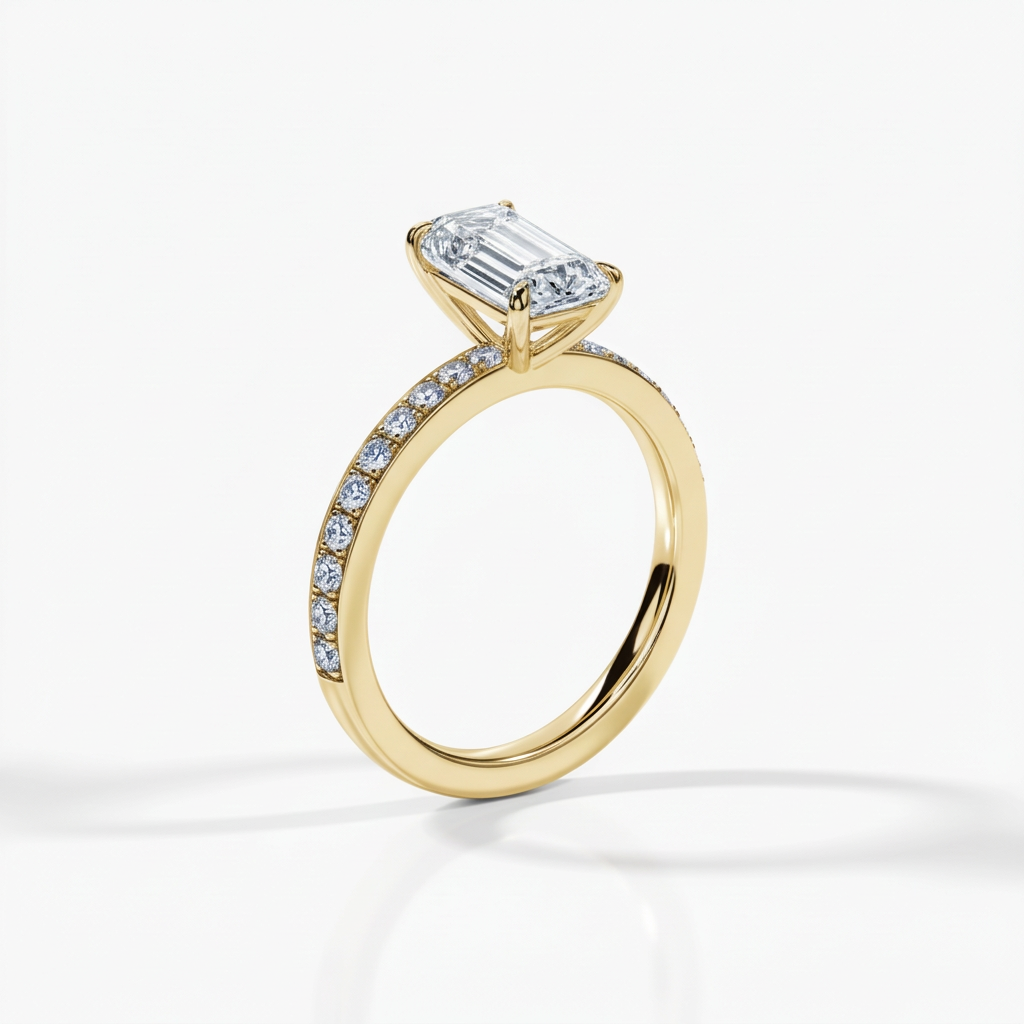 Tilted Emerald Cut Pavé Solitaire