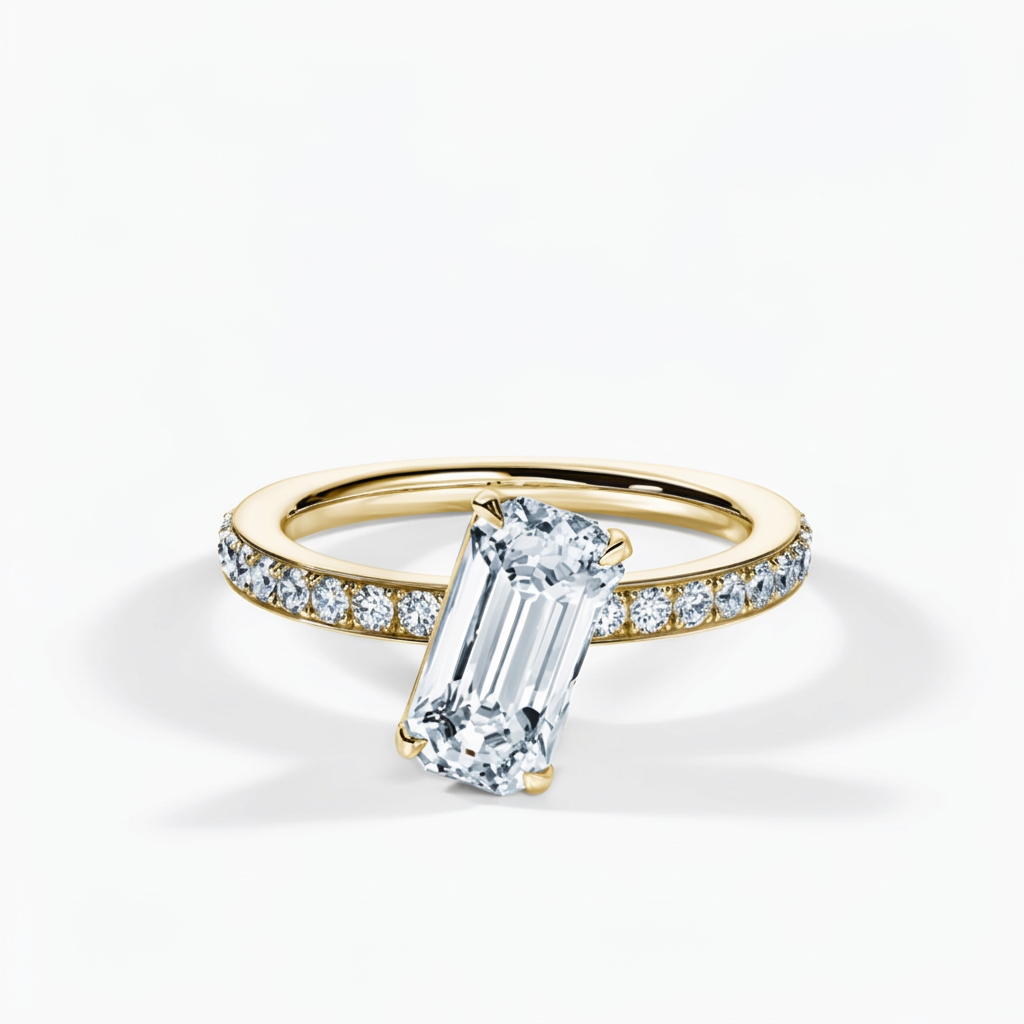 Tilted Emerald Cut Pavé Solitaire