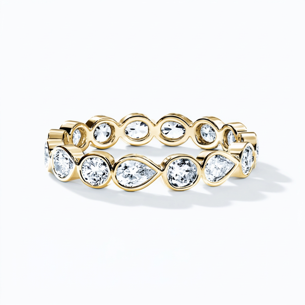 Pear & Round Bezel Eternity Band