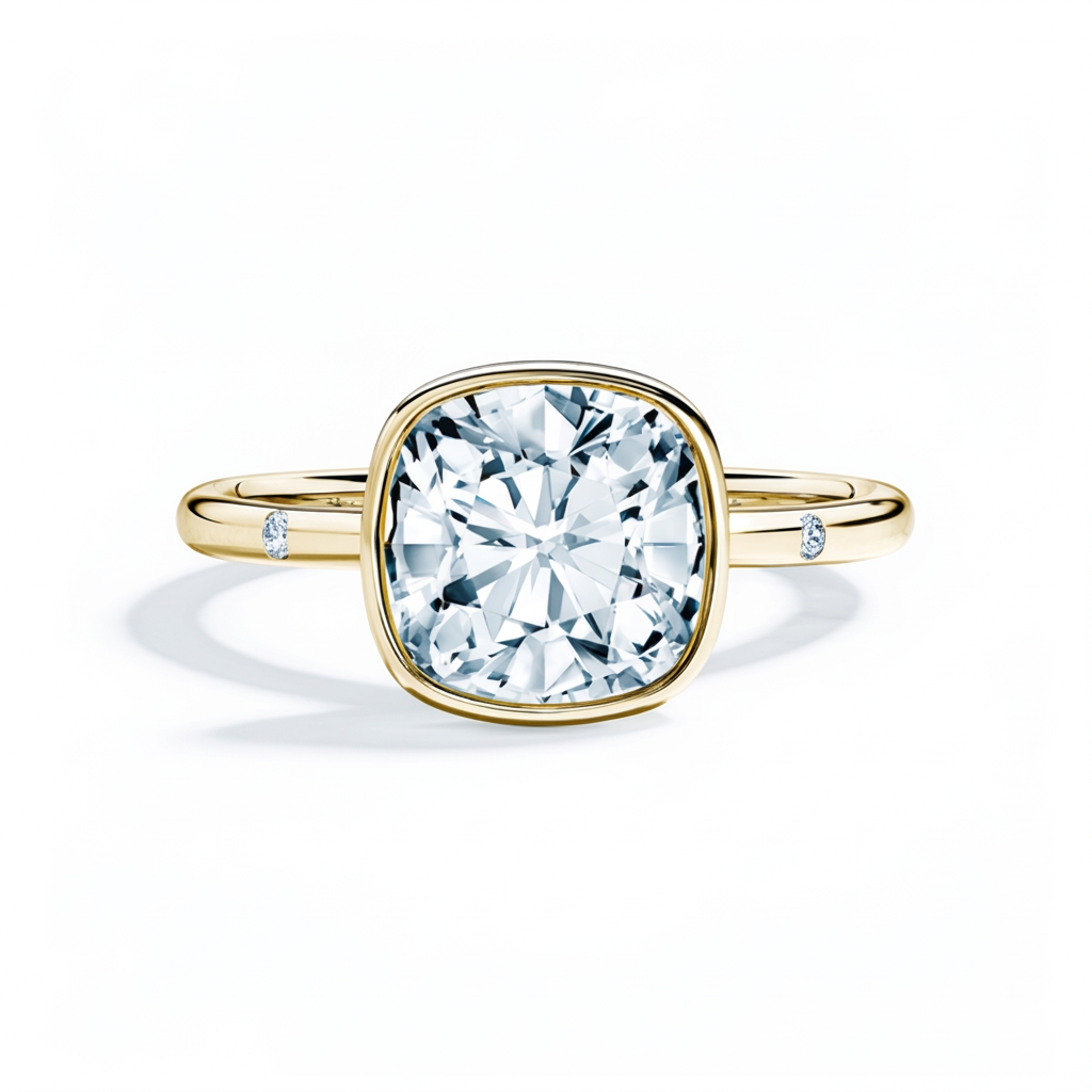 Cushion Bezel Diamond Accent Solitaire