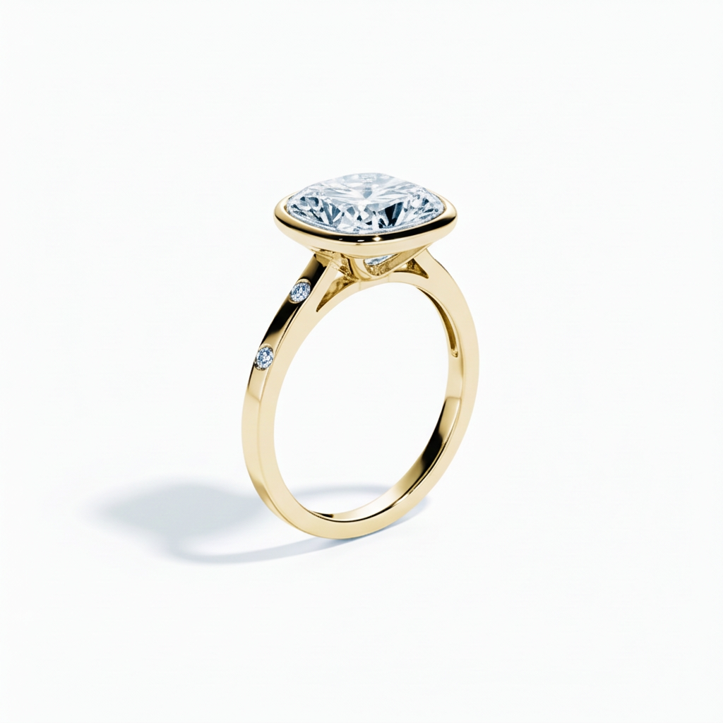 Cushion Bezel Diamond Accent Ring