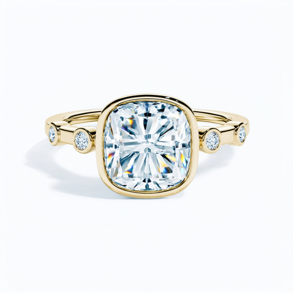 Cushion Bezel Diamond Accent Ring