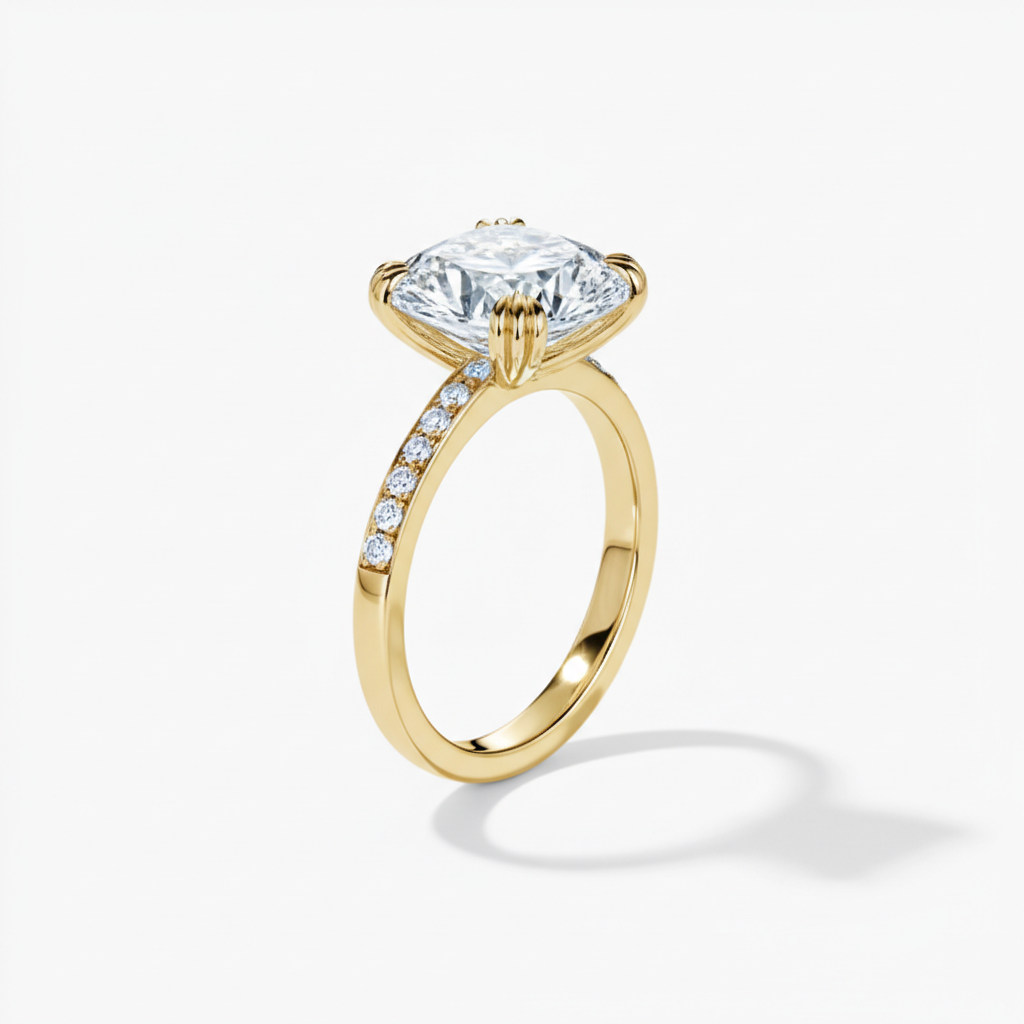 Cushion Claw Prong Pavé Engagement Ring