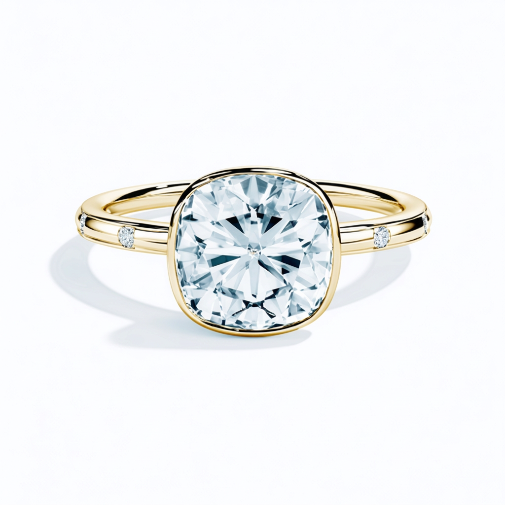 Dainty Cushion Bezel Accent Ring